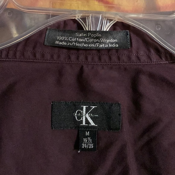 CALVIN KLEIN-men’s violet ‘SATIN POPLIN’ long sleeve button dress shirt - Picture 5 of 9